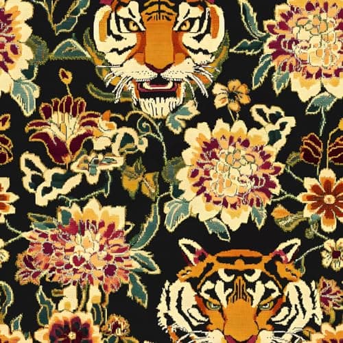 XRUIBZI Tiger Wallpaper Peel and Stick Retro Floral Wallpapers Vinyl Wallpaper Black Animal Contact Paper for Cabinet Waterproof Self Adhesive Wall Paper for Kitchen Countertop Wall 17.5" x 118"