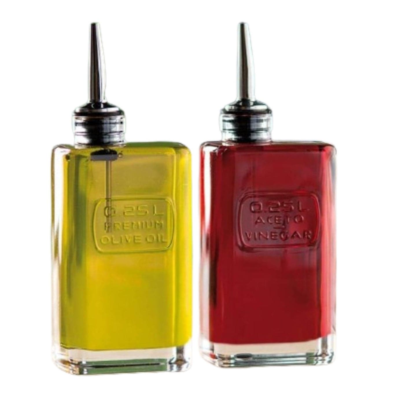 Luigi Bormioli Optima Set of Oil and Vinegar Glass Dispensers Stainless Steel Pourer Spouts Set of 2 85 Oz Dispenser Bottles for Kitchen Made in Italy