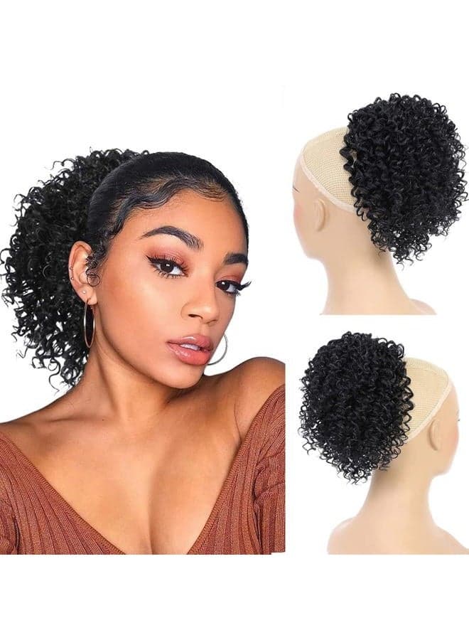 Drawstring Ponytail for Black Women Curly Black Ponytail Extension for Black Women Synthetic Hair Extensions Short Afro Curly Ponytail Hair Pieces Black