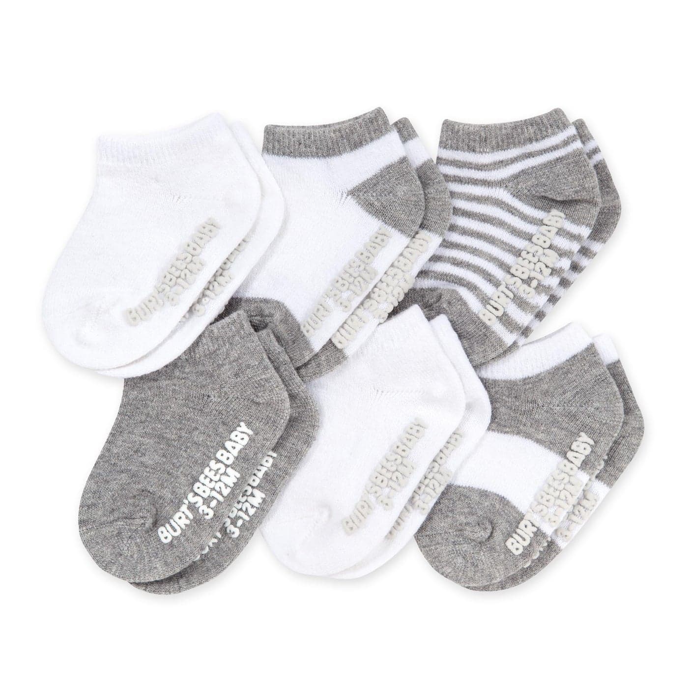 Burts Bees Baby Baby Socks Ankle or Crew Height Made with Soft Organic Cotton 6 Packs With NonSlip Grips for Babies and Newborn Babies Heather Grey Multi 03 Months