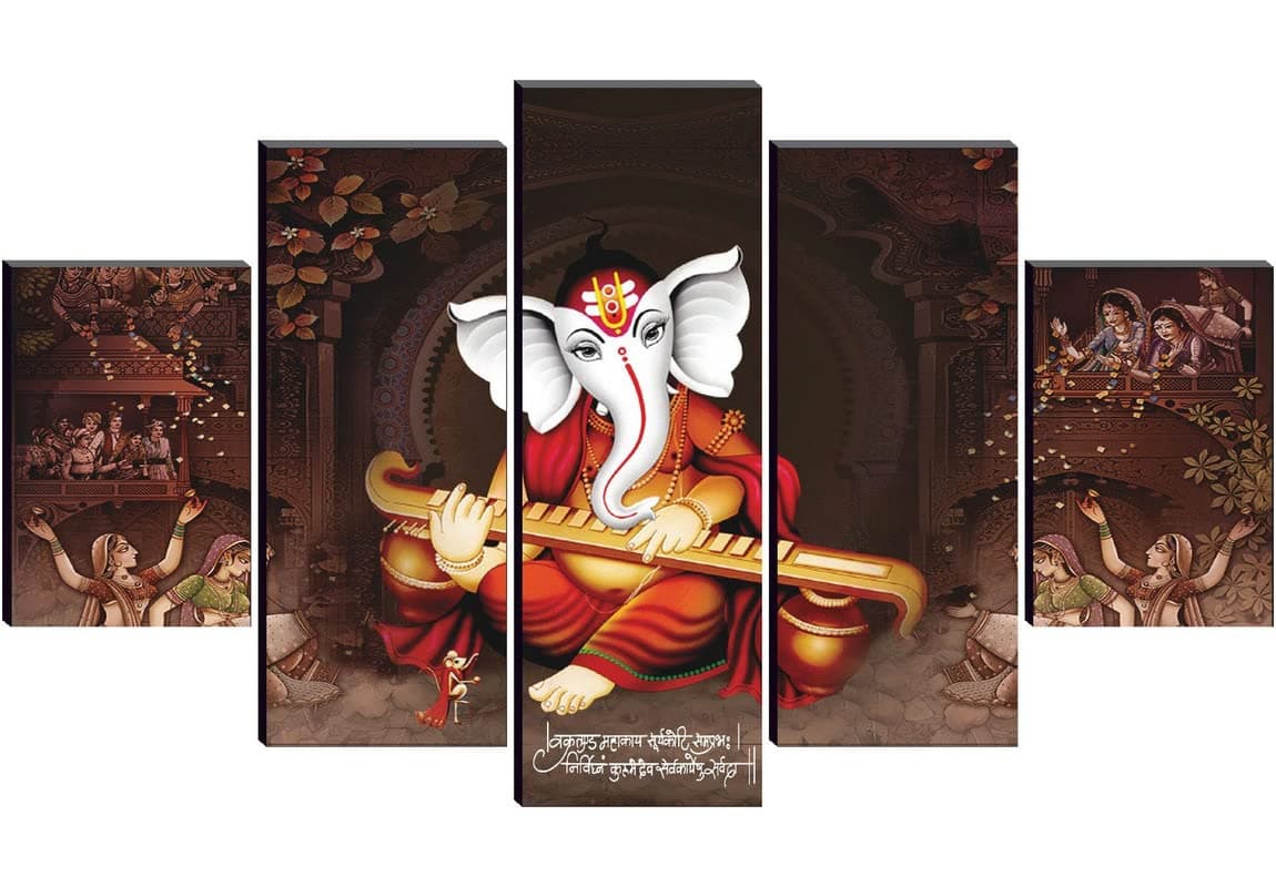 SAF paintings Set of 5 Ganesha Religious modern art Home decorative wall Painting 30 inch x 18 inch SANFPNLS32220