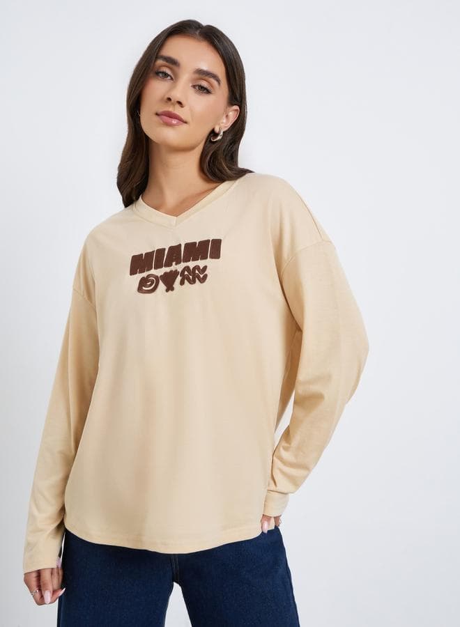 Women Oversized Embroidered Detail T-Shirt