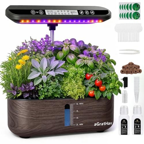Hydroponics Growing System Kit Indoor Herb Garden 14 Pods Upgraded LCD Display LED Grow Light Quiet Smart Water Pump Automatic Timer Hydroponic Planter for Home Kitchen Office Black