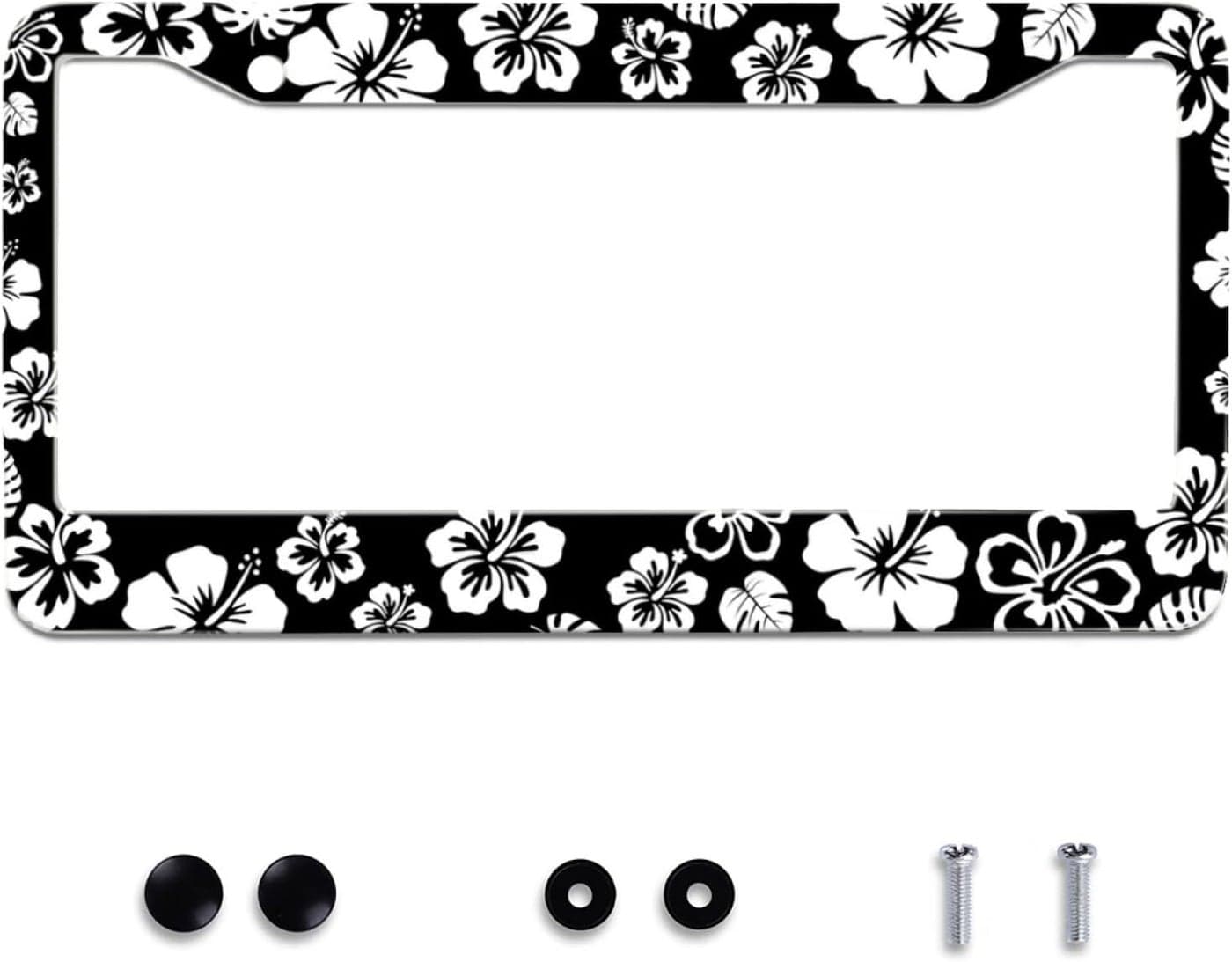 Omw2fyb White Hibiscus Hawaii License Plate Frame - Universal Aluminum Car Decor