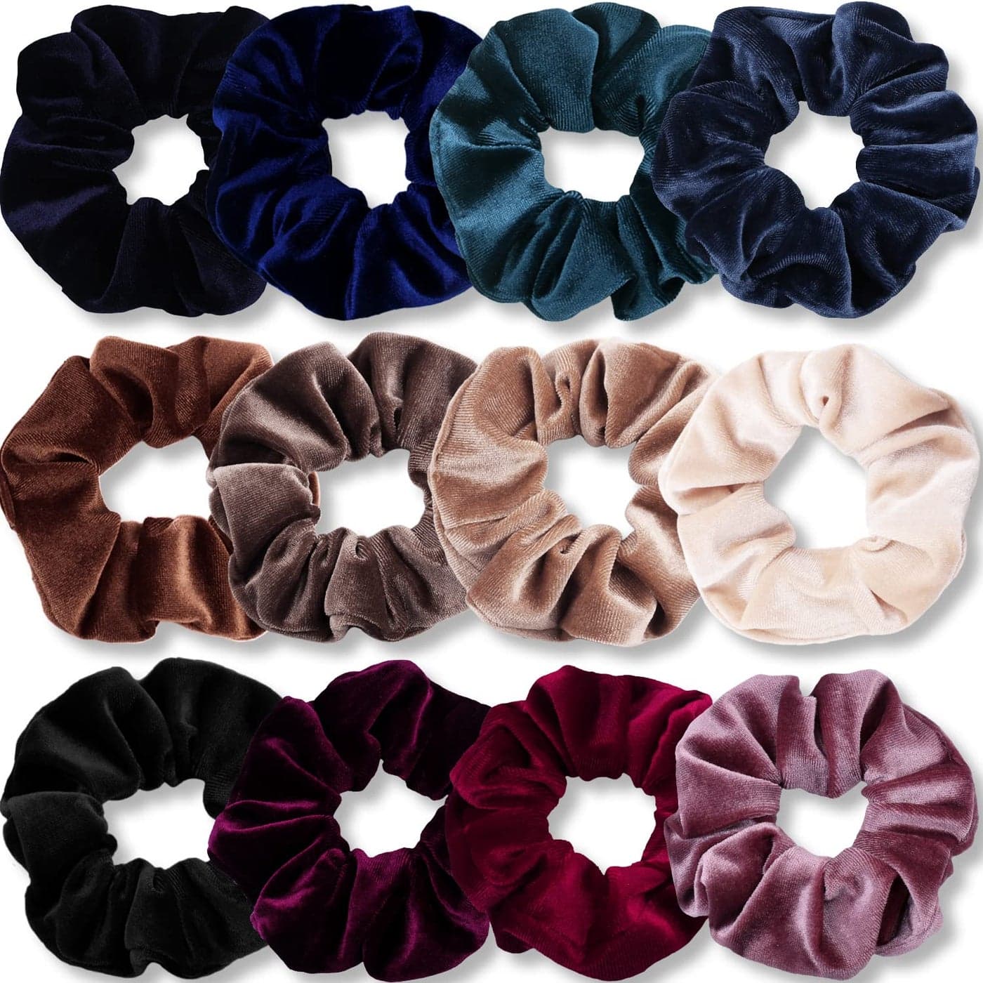 IVARYSS Scrunchies for Women 12 Pcs Velvet Scrunchies for Hair Dark Colors Classic Elastic Thick Scrunchy Hair Bands Ties Soft Ropes Ponytail Holder Hair Accessories