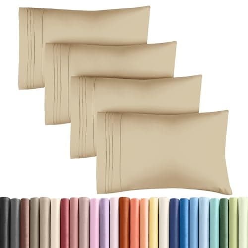 King Pillow Cases Set of 4 - Ultra Soft Hotel Quality Pillowcase Covers - Comfy, Cozy & Wrinkle Free - Shrinkage, Stain and Fade Resistant - Machine Washable Pillow Protectors - 4 Piece Set - Beige