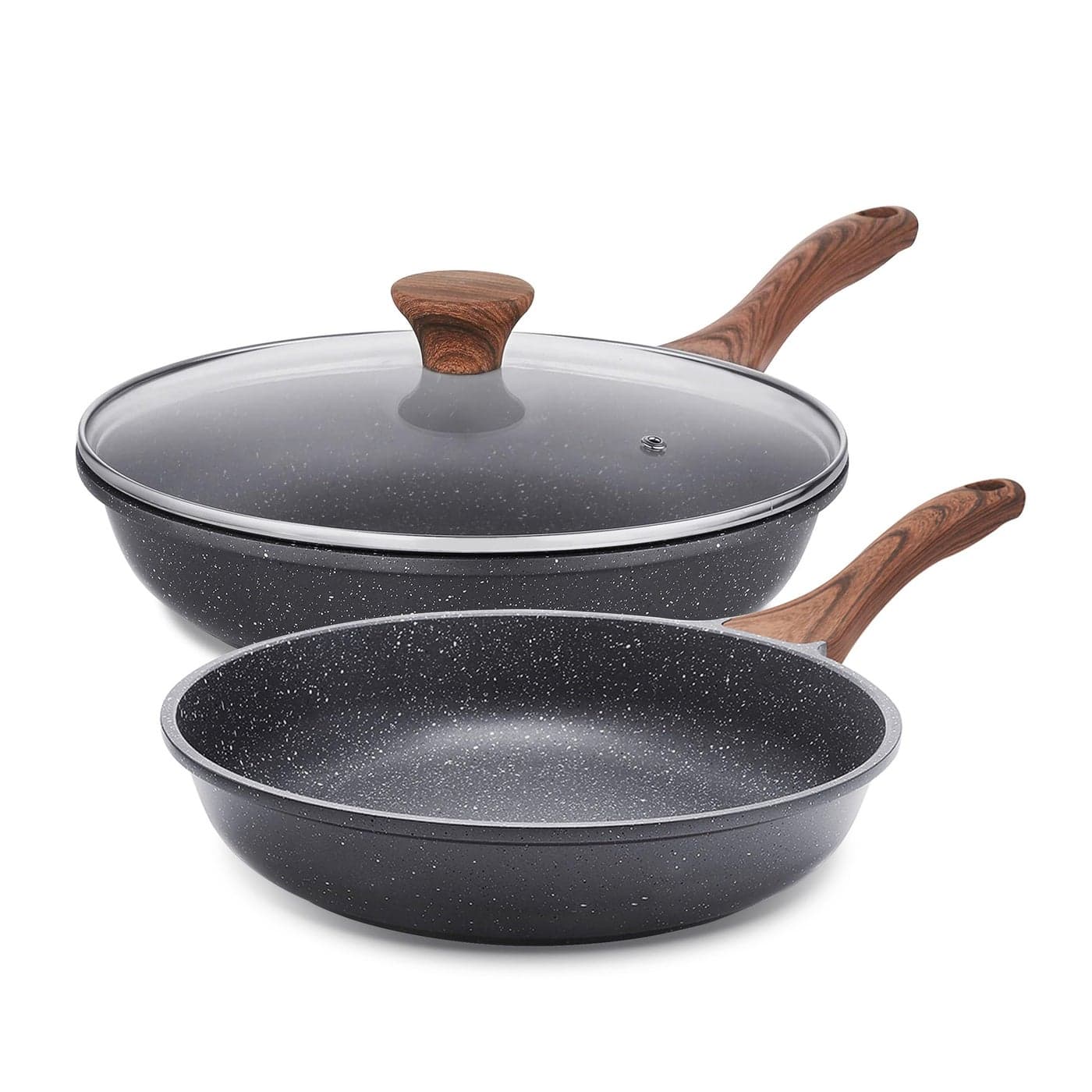SENSARTE Nonstick Frying Pan Skillets Swiss Granite Coating Omelette Pans Healthy Cookware Chefs Pan Free of Intentionally Added PFOA 811Inch with Lid