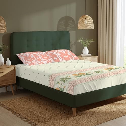 Urban Space Regal 300 TC 100% Cotton Bedsheet for Double Bed, Panel Design Bedsheet, Printed Queen Size Bed Sheet with 2 Pillow Covers (90 x 108 Inches, Jharokha Mauve)