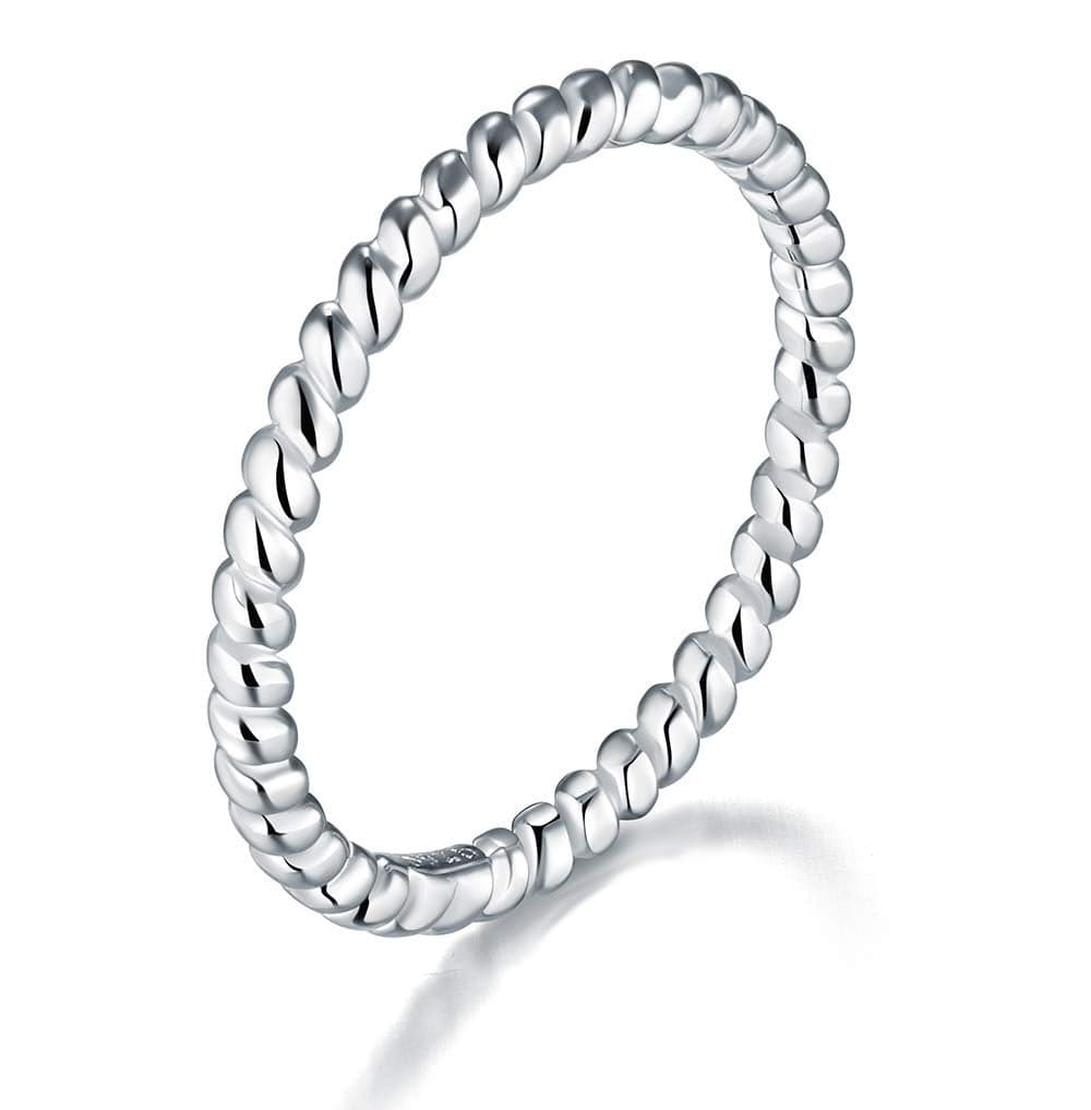 BORUO 925 Sterling Silver Ring, Twisted Eternity Band Stackable Rings 2mm Size 9.5