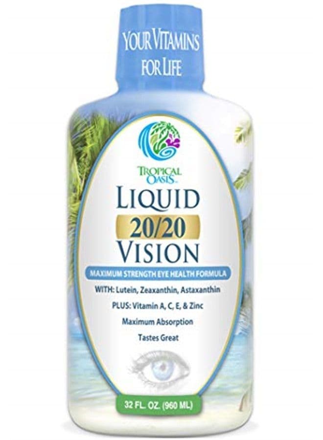 Liquid 20/20 Vision - Eye Vitamin Formula w/20mg Lutein, 4mg Zeaxanthin, 4mg Astaxanthin for Vision Support –Max Absorption- Great Taste & No Pills to Swallow– 32 Serv, 32oz