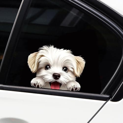 Iprokiu Cute Animal Dog Car Sticker Waterproof PVC DoubleSided Printed Puppy Car Decal Funny Dog Peeking Decal for Car Window Bumper Truck Wall Laptop Car Decor White Dog