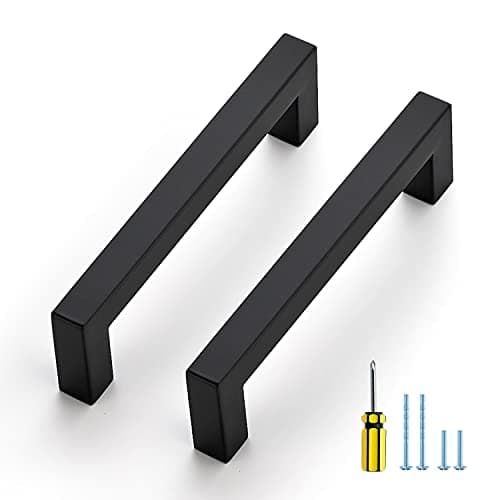 Ravinte 25 Pack Black Cabinet Pulls 4-1/2 Inch Square Kitchen Cabinet Handles Matte Black Kitchen Hardware for Drawer Pulls Drawer Handles Come with Screwdriver
