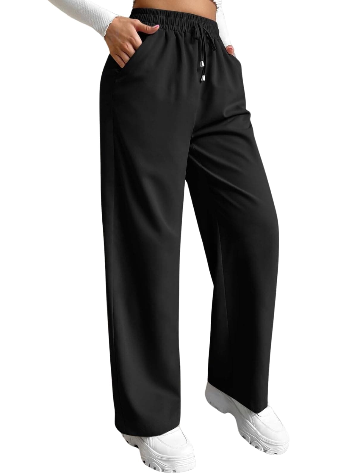Leriya Fashion High Waist Trousers for Women – Flared Korean Style Formal Pants | Elegant Workwear for Office, College & Events Black