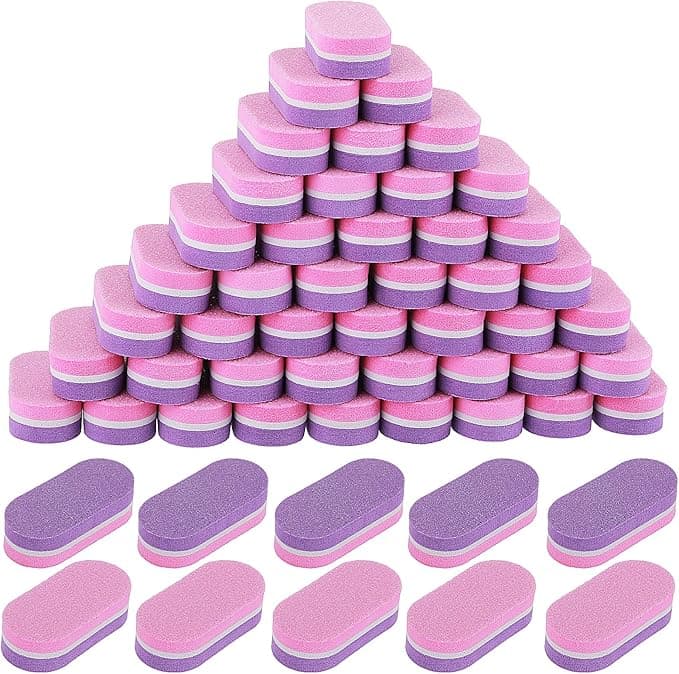 YUXIANLB 50 Pack Mini Sponge Nail Buffer Blocks Nail Files and Buffers 100180 Grit Double Sided Nail File for Smoothing and Polishing Acrylic NailsPink and Purple