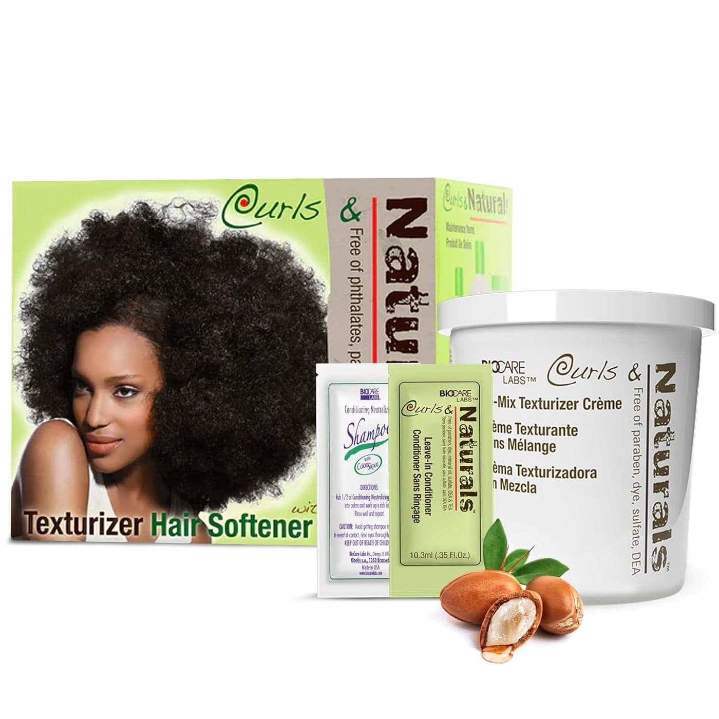 Curls & Naturals Hair & Curl Softener Kit with Moroccan Argan Oil, Nourishes & Moisturizes Natural Curl Patterns, Detangle and Texturize, Wavy Hair Type, Cream, Unisex- 5 oz (No Mix Texturizer)