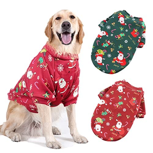 AFYHH 2Packs Large-Dog Christmas Clothes-Sweater - Costumes Winter Warm Xmas Puppy Holiday for Dog Cold Weather Outfit Apparel for Medium Large Dogs (S(Chest:19.6'',Back:15.7''))