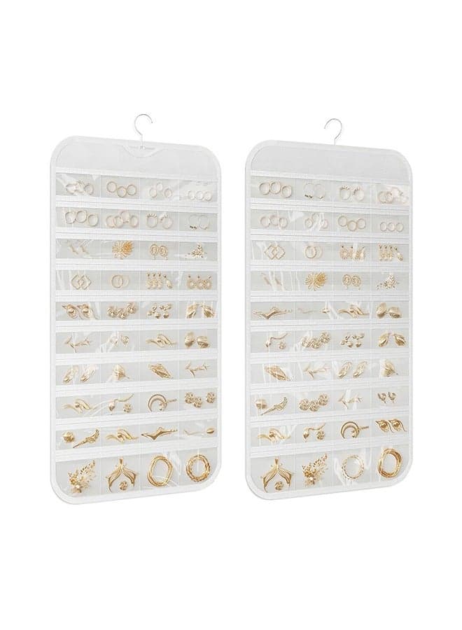 Hanging Jewelry Organizer 80-Pocket Dual-sided Jewelry Storage for Jewelry Earring Necklace Bracelet Ring Storage Travel Holder, White