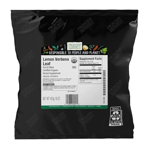 Frontier Coop Organic Lemon Verbena Leaf Cut and Sifted Kosher Bulk Bag Loose Leaf Lemon Verbena Tea Cafe and Restaurant Supply 16 Ounce Pack of 1