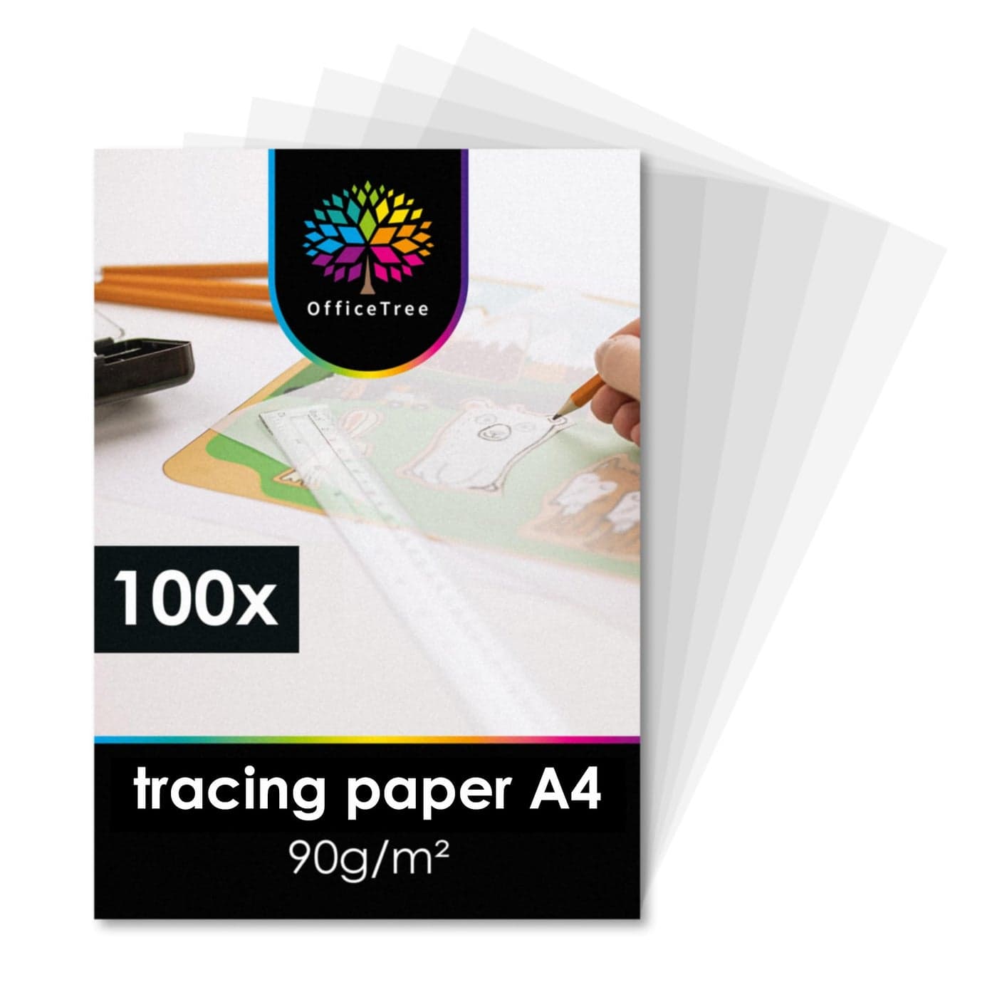OfficeTree 100 x Vellum Paper A4 100 GSM Vellum Tracing Paper A4 A4 Translucent Paper for Drawing Sewing and Crafting Can be Used on Both Sides A4 Vellum Sheets Transparent Paper