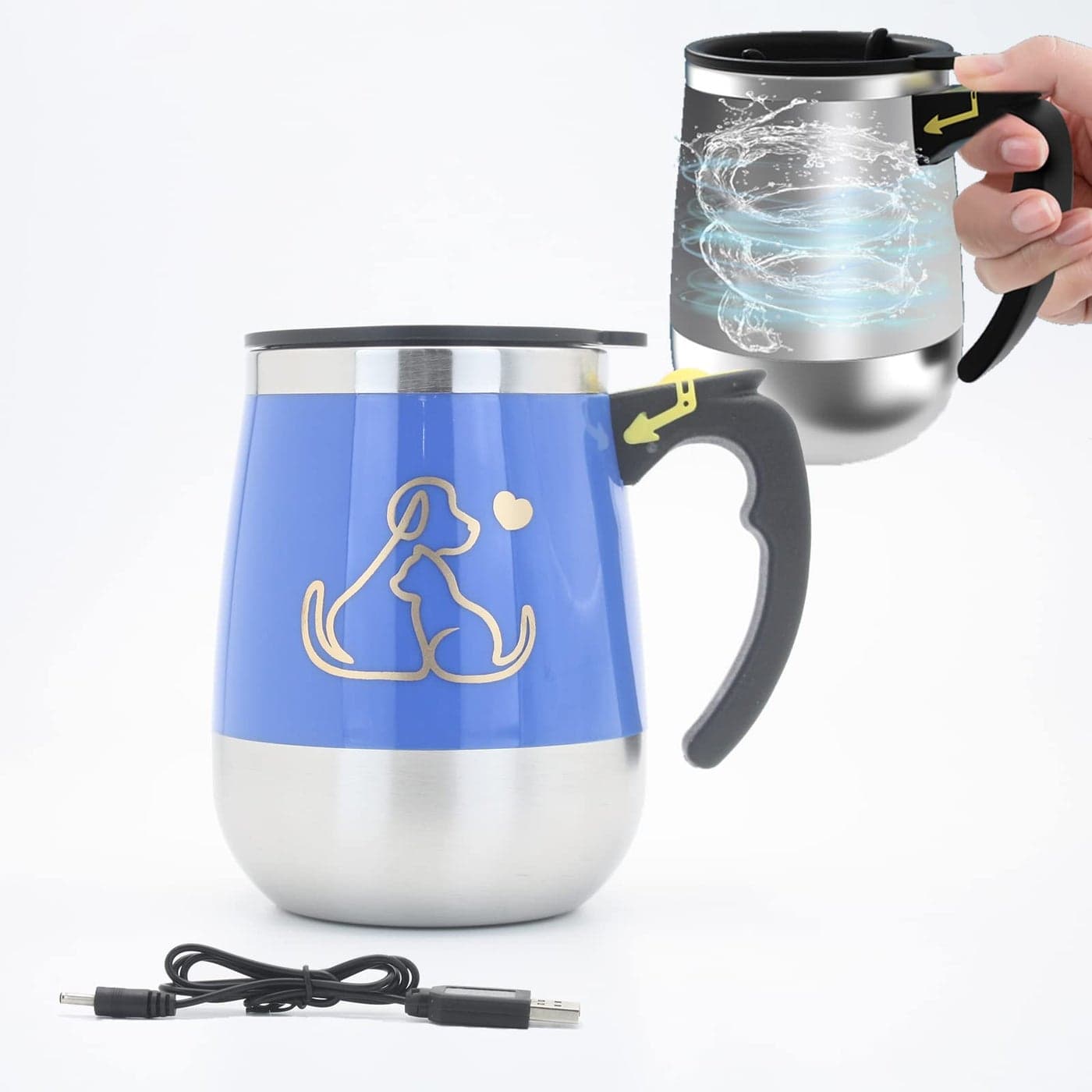 daasigwaa Rechargeable Self Stirring Mug Magnetic Electric Auto Mixing Stainless Steel Cup for OfficeKitchenTravelHome CoffeeTeaHot ChocolateMilk390 ml132 ozBlue