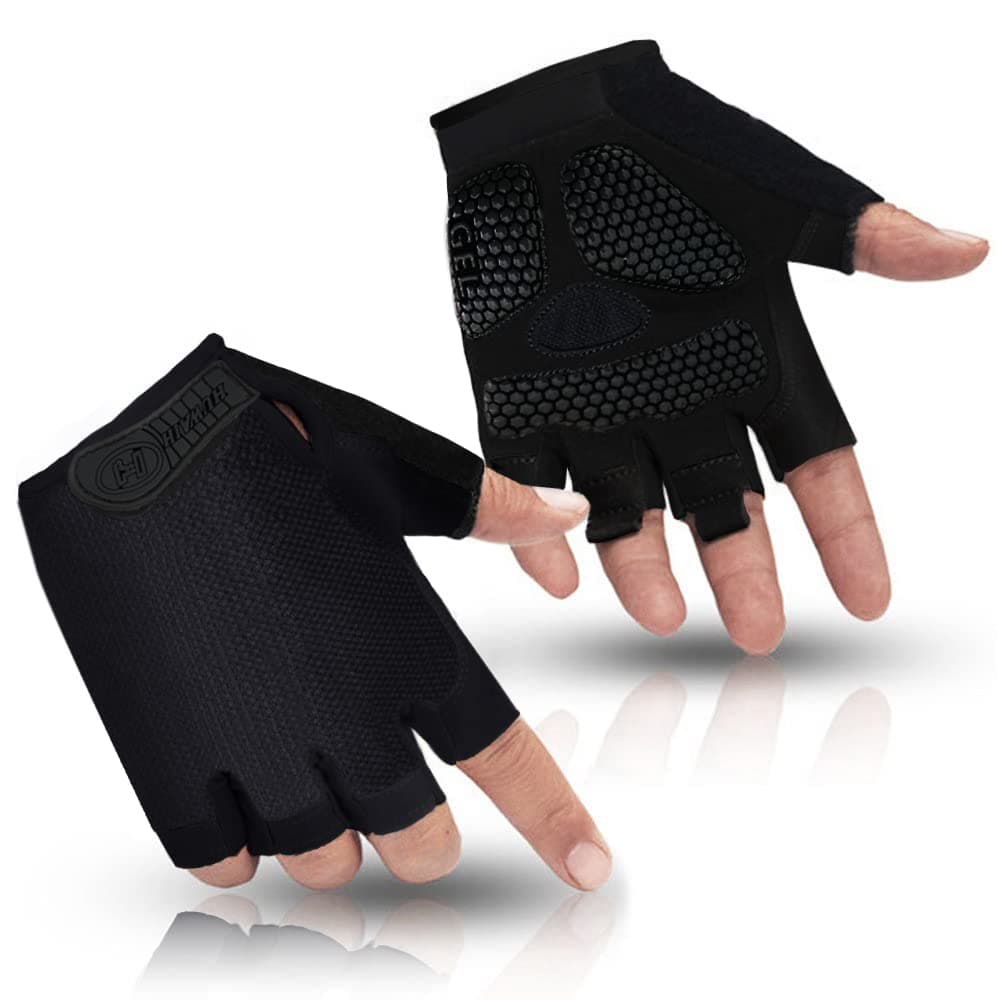 HuwaiH Cycling Gloves for Men/Women Anti-Slip Shock-Absorbing Biking Gloves Half Finger Gel Pad Bicycle Gloves Breathable Bike Gloves (Black, Small)