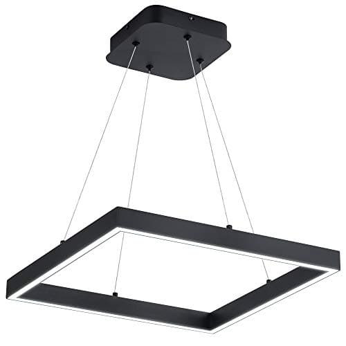 SUNMOO Modern Led Pendant Light Square Led Chandelier 1 Ring Acrylic Pendant Lighting Fixture for Bedroom Living Room Dining Room Kitchen Island 25W 6000K Not-dimmable 15.7L*15.7" W (Black)