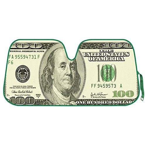 BDK Hundred Dollar Bill Benjamin Franklin Front Windshield Sun Shade - Accordion Folding Auto Sunshade for Car Truck SUV - Blocks UV Rays Sun Visor Protector - Keeps Your Vehicle Cool - 58 x 27 Inch