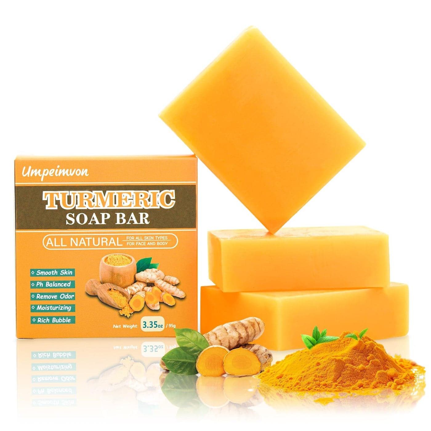 Umpeimvon 3 Pack Turmeric Soap Bar for Face Body Cleanser Organic Turmeric Soap Smooth Skin and Moisturizing All Natural Tumeric Soap Handmade Turmeric Face Soap Ginger Soap 353oz 3
