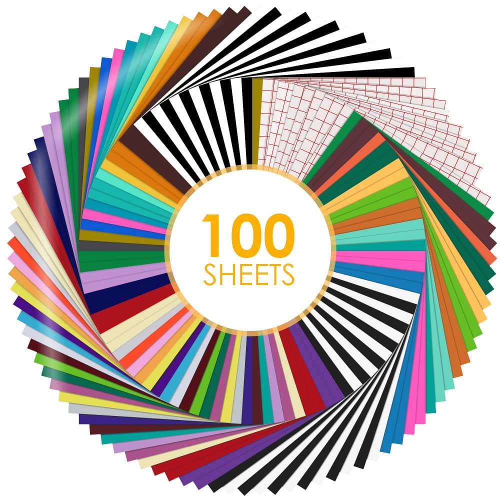 HTVRONT Permanent Vinyl for Cricut Machine100 Pack 12 x12 Adhesive Vinyl Sheets Set 90 Sheets Permanent Bundle 10 Transfer Tape for Projects and Crafting