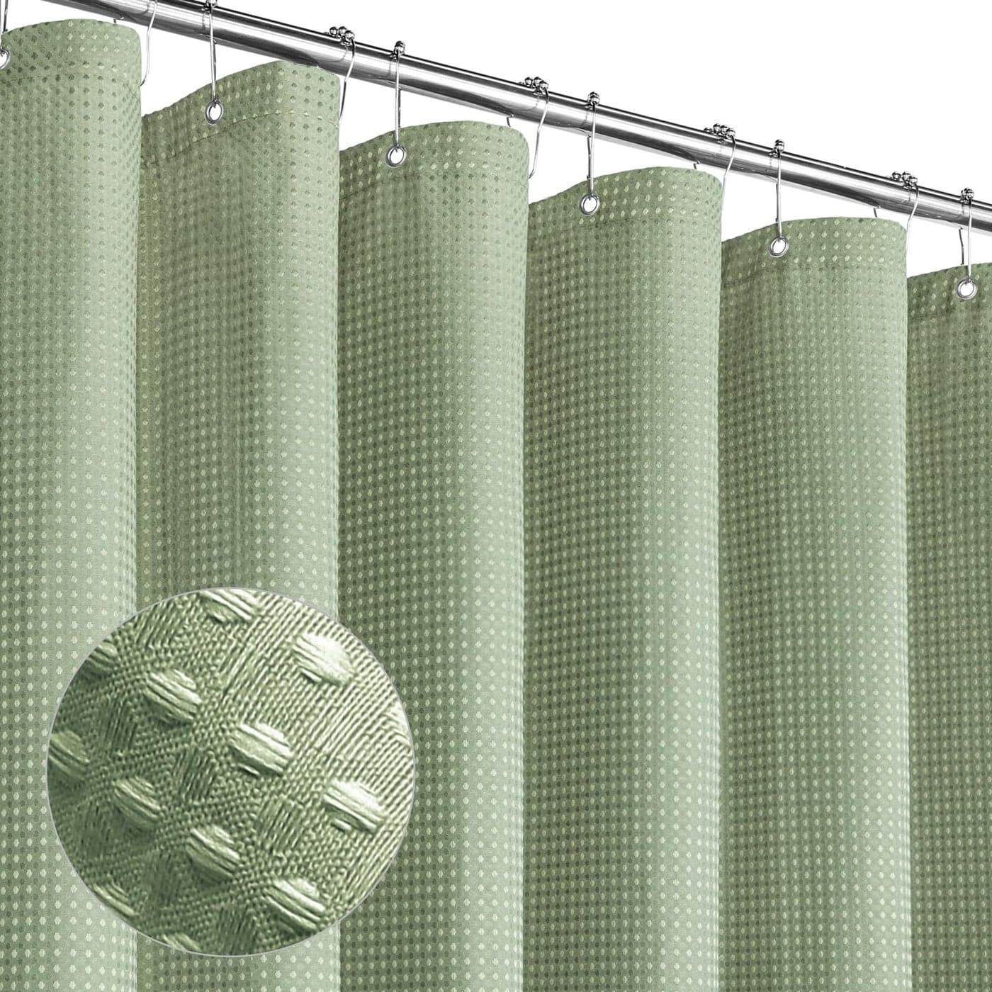 MitoVilla Sage Green Waffle Fabric Shower Curtain Heavyweight Cloth Shower Curtains for Modern Hotel Bathroom Decor Waterproof Wrinkle Resistant 72 x 72