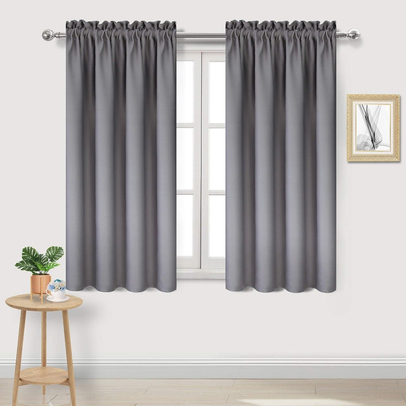 DWCN Blackout Curtains Thermal Insulated Energy Saving Bedroom and Kitchen Curtains Window Treatments W 38 x L 45 Inch Set of 2 Grey Rod Pocket Drapes