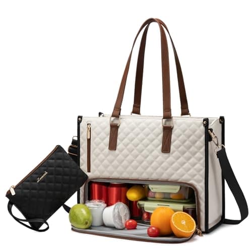 LOVEVOOK Lunch Tote Bag for Women 156 Inch Laptop Bag with Insulated Lunch Compartment Quilted Large Capacity Computer Handbag with Purse for Business Work Nurse Office Collage Casual
