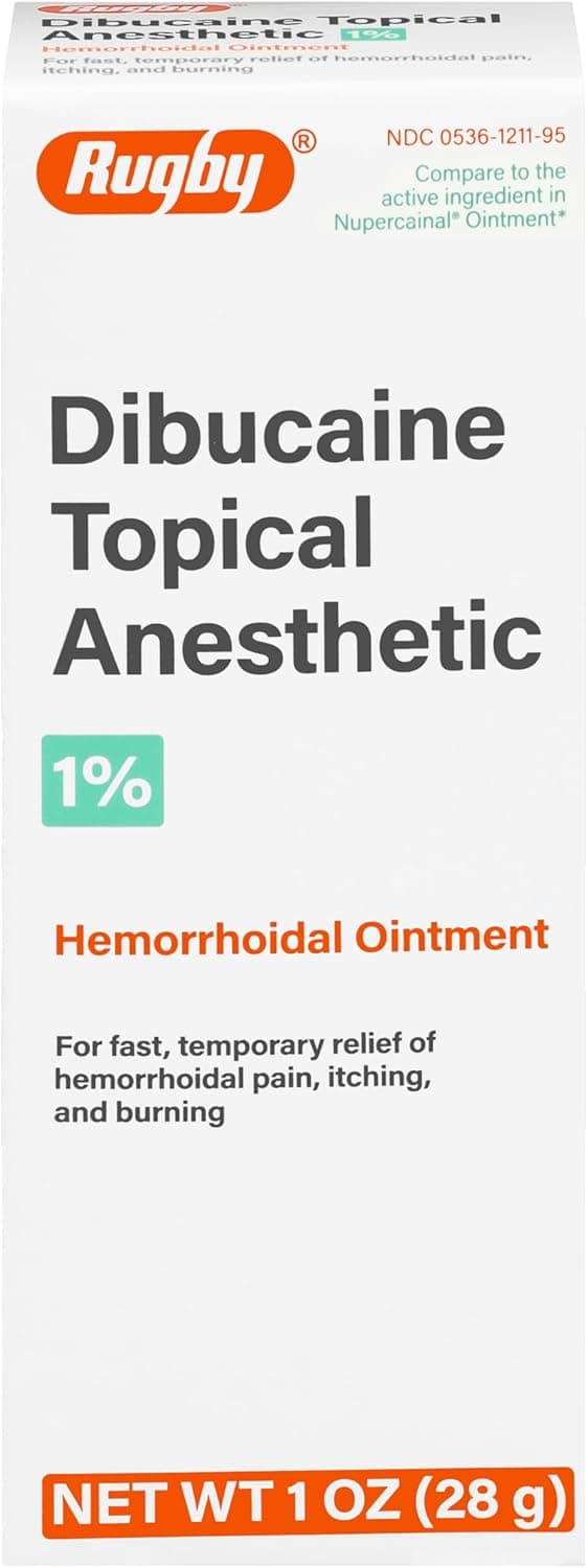 Rugby Dibucaine Topical Anesthetic 1% - Hemorrhoidal Ointment - for Fast, Temporary Relief of Hemorrhoidal Pain, Itching, and Burning - 1 Oz