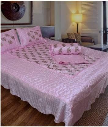 ManavRachit Satin Gold Printed 310 TC Wedding Bedding SetBedsheet with 2 Pillow Covers for Home Living RoomPink Set of 3pcHathi Print