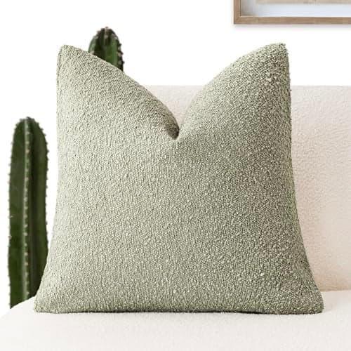 Foindtower Decorative Textured Boucle Throw Pillow Covers Accent Solid Pillow Cases Neutral Soft Cozy Couch Cushion Case for Chair Sofa Bedroom Living Room Home Decor 18x18 Inch,1PC,Dirty Sage Green