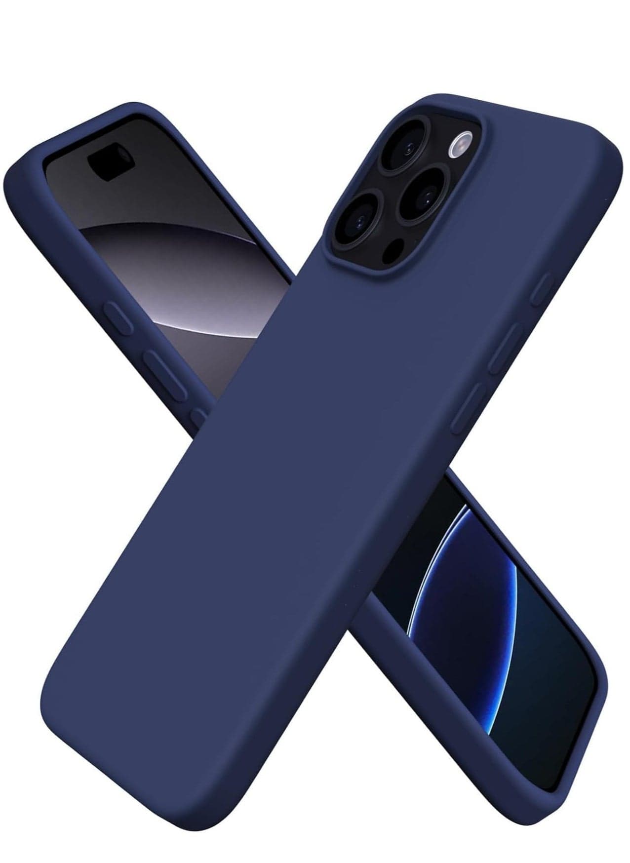 "iPhone 16 Pro Max Soft Liquid Silicone Case - Shockproof Full Body Protection with Matte Finish & Microfiber Lining (Blue)"