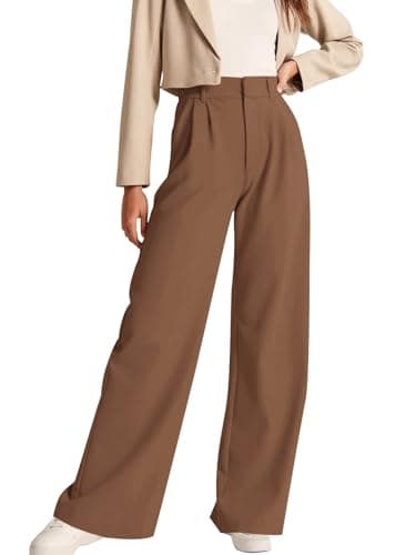 NIMIN Wide Leg Pants for Women Trendy Business Casual Pants Office Wear LadiesTrousers Dressy Pants with Pockets Brown X-Small