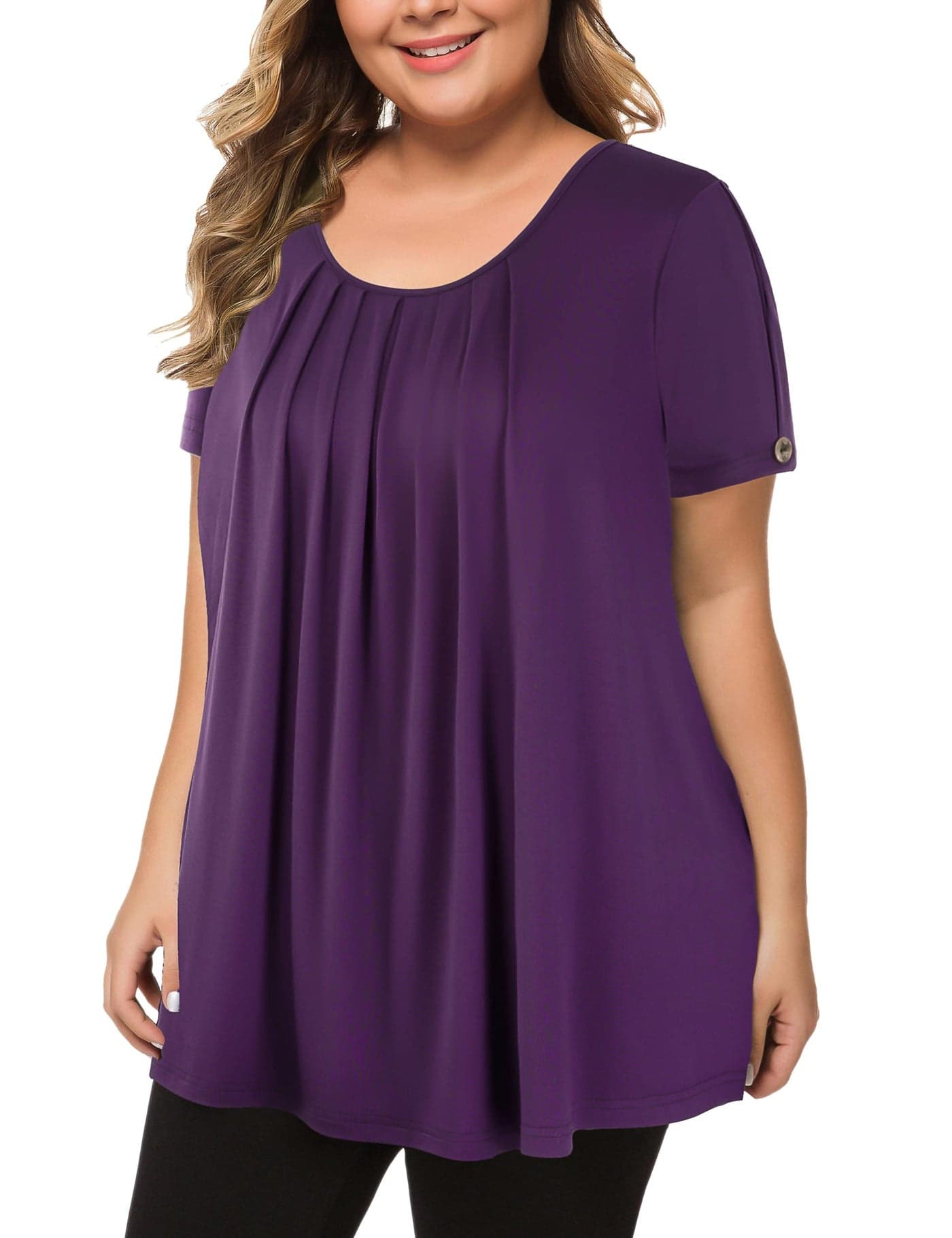 MANER Women's Plus Size Tops Short Sleeve Flowy Shirts Casual Blouses Tunic Tops L-4XL (Purple, XX-Large)