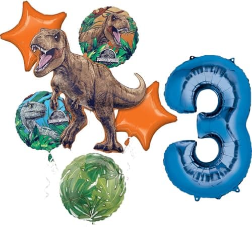 Jurassic Dinosaur World 3rd Birthday Party Supplies Foil Balloon Bouquet Decorations