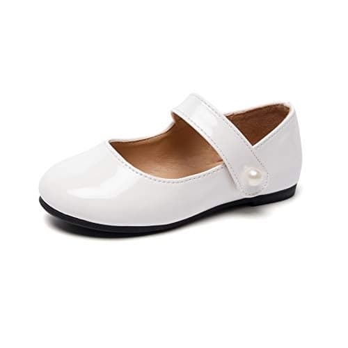FUNKYMONKEY Toddler/Little Girl Mary Jane Dress Shoes Casual Slip on Ballet Flat (1 Little Kid, White)