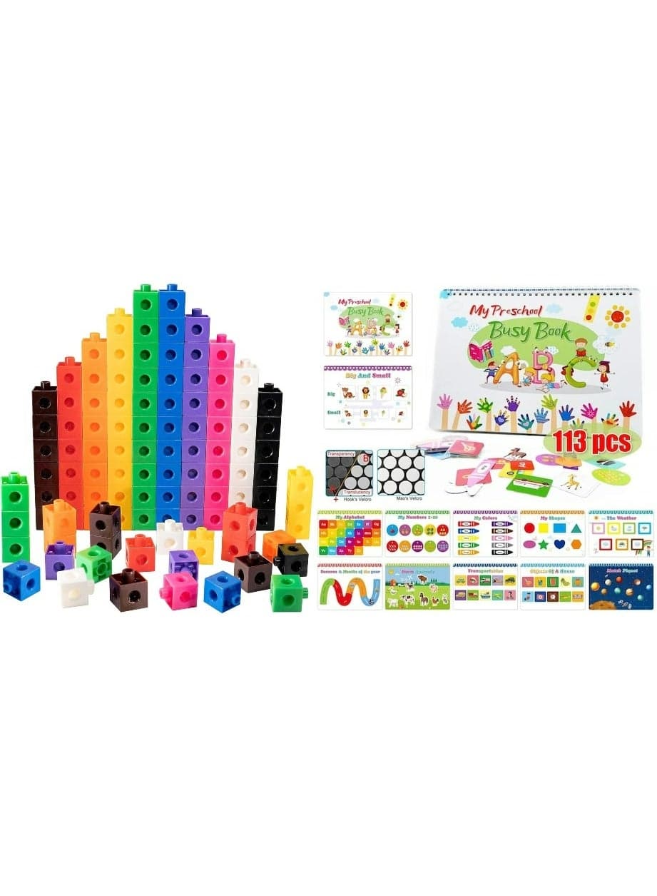 Set of 2 toys stacking joing cube blocks and kids busy book with various activities ideal for girls and boys