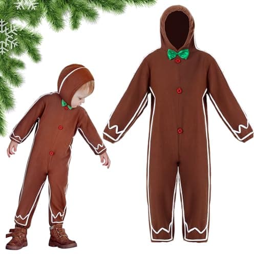 Geyoga Gingerbread Man Costume for Kids Home Clothing Christmas Gingerbread Outfit Bodysuit Hooded UnisexBrown56 Years