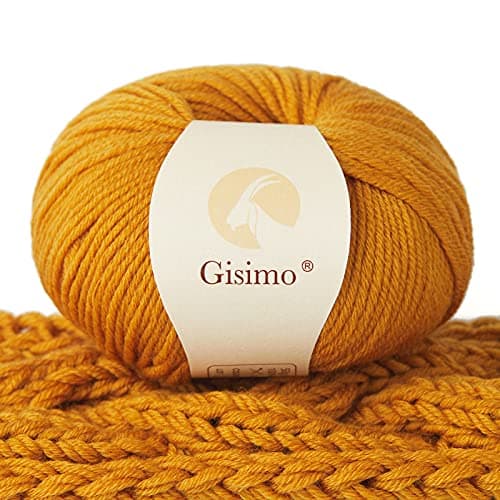 GISIMO 100% Merino Wool Yarn, 6-Ply Luxurious and Soft Yarn for Hand Knitting & Crocheting, 1.76 OZ/50g, 127 yds/116 Meters (Pumpkin, 1 Ball)