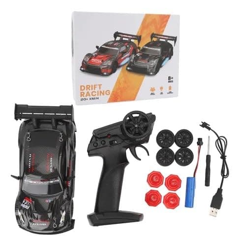 MICROMINI 1:24 Scale High Speed 4WD RC Drift Car – 30Km/Hr with 2 Batteries, LED Lights, Extra Tires, Cones & USB Charger | Rare Model, Full Drift Kit for Kids & Adults | Remote Controlled Racing Car