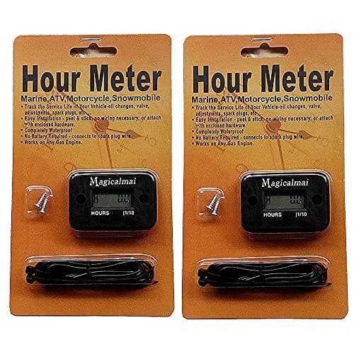 2pcs Magicalmai Inductive Hour Meter for Gas Engine Generator Lawn Mower Pressure Washer Marine ATV Boat Outboard Motor Dirt Bike Motorcycle Waterproof Hr Meters - Black