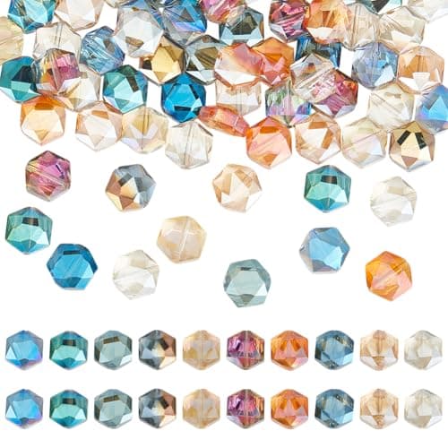 PH PandaHall 70pcs 7 Colors Faceted Beads 12mm Flat Hexagon Crystal Beads Electroplate Glass Bead AB Color Craft Spacer Loose Bead for DIY Jewelry Bracelet Necklace Earring Crafting