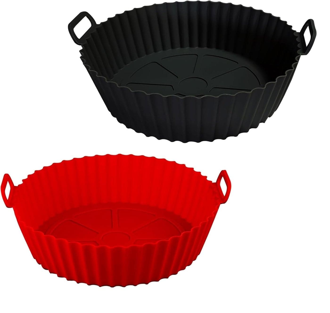 Silver Shark Air Fryer Liners I Round Silicone Basket Baking Tray I Pot with Ear Handles I Nonstick Reusable Heat Resistant I Cooking Oven Insert Accessories - Multicolor (8 inch, Pack of 2)