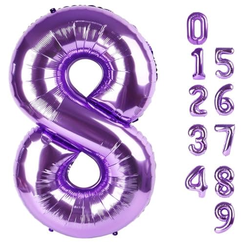 40 Inch Number 8 Balloon, Purple 8 18 28 80 Birthday Balloons for Men Boys, 8th Birthday Decorations Party Supplies, Wedding, Graduations