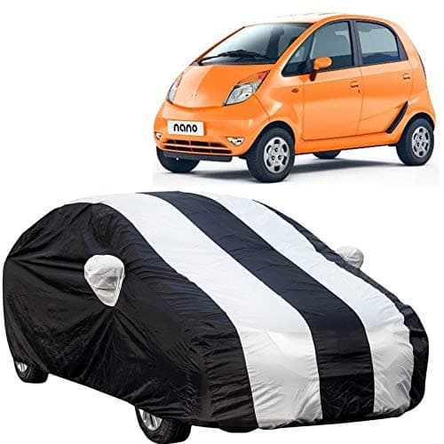 The Autostory 190 Taffeta Water Resistant Car Body Cover Compatible with Tata Nano with Mirror Pockets (White/Navy Blue)