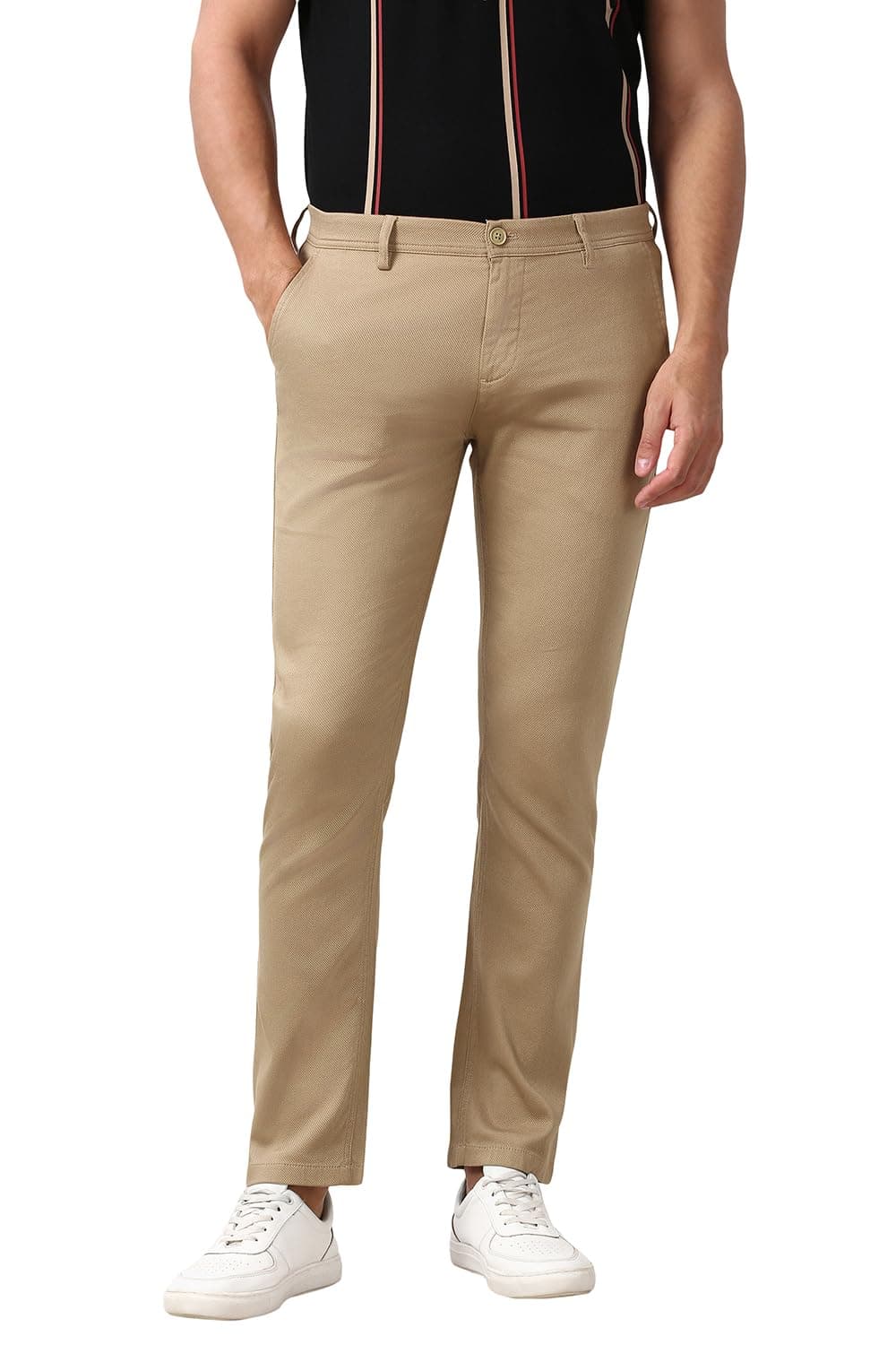 Peter England | Men's Super Slim Fit Stretchable Casual Trousers | Office Sleek & Trendy Look Khaki